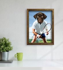 Evcil Dostlara Özel Tenis Oyuncusu Tasarımlı Portre Doğal Masif Ahşap Çerçeveli Tablo 45x65cm-3