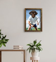 Evcil Dostlara Özel Tenis Oyuncusu Tasarımlı Portre Doğal Masif Ahşap Çerçeveli Tablo 45x65cm-3