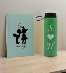 BK Gift Sevgiliye Özel İsimli Su Yeşili Defter ve Yeşil Cam Matara Hediye Seti-16, Sevgiliye Hediye, Sevgililer Günü, Yeni İş Hediyesi