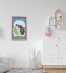 BK Home Kirpi Tasarımlı Dekoratif Pembe Ahşap Çerçeveli Çocuk Odası Tablo-1