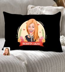 BK Gift Kişiye Özel Anneler Günü Karikatürlü Premium Kumaş Siyah Dikdörtgen Kırlent Yastık, Anneler Günü Hediyesi, Ev Dekorasyonu-6