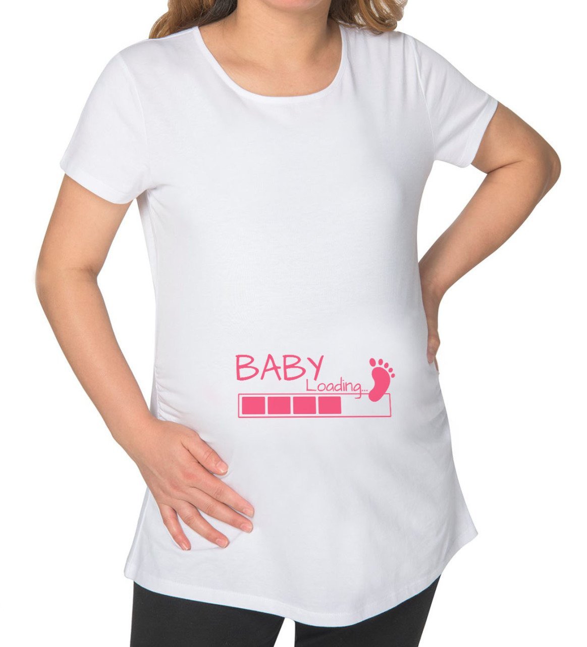 BK Gift Baby Loading Tasarımlı Beyaz Hamile Tişört-2