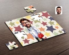 Kişiye Özel Erkek Acil Tıp Teknisyeni Karikatürlü Ahşap Puzzle-1