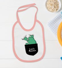 BK Kids Little Monster Tasarımlı Pembe Bebek Body Zıbın ve Mama Önlüğü Hediye Seti-1