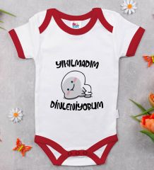 BK Kids Yıkılmadım Dinleniyorum Tasarımlı Kırmızı Bebek Body Zıbın-1