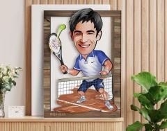 BK Gift Kişiye Özel Erkek Tenis Oyuncusu Karikatürlü 3D Ahşap Tablo, Sevgiliye Hediye, Arkadaşa Hediye, Yıl Dönümü Hediyesi, Doğum Günü Hediyesi-1