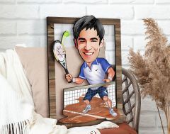 BK Gift Kişiye Özel Erkek Tenis Oyuncusu Karikatürlü 3D Ahşap Tablo, Sevgiliye Hediye, Arkadaşa Hediye, Yıl Dönümü Hediyesi, Doğum Günü Hediyesi-1