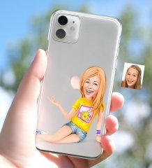 Kişiye Özel Bayan Karikatürlü iPhone 11 İnce Şeffaf Silikon Telefon Kapağı-42