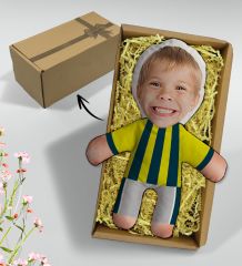 BK Gift Hediye Kutusunda Kişiye Özel Fotoğraflı Çocuk Sarı Lacivert Futbolcu Bebek Yastık-1, Arkadaşa Hediye, Sevgiliye Hediye, Doğum Günü Hediyesi