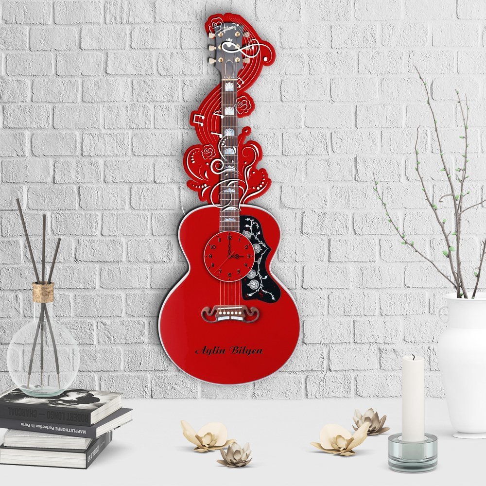Kişiye Özel Dekoratif Gitar Tasarımlı Ahşap Duvar Saati - 2