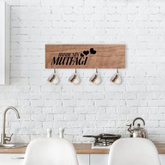 BK Home İsme Özel Doğal Ahşap Dekoratif Fincan Askılığı-1
