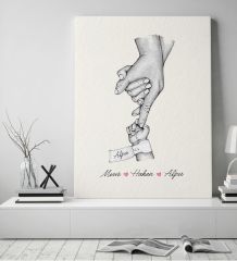 BK Gift Kişiye Özel El Ele Tutuşan Aile Tasarımlı Siyah Beyaz Kanvas Tablo-2 50x70, Anneye Hediye, Aile Hediyesi