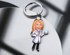 BK Gift Kişiye Özel Diş Hekimi Karikatürlü Ahşap Anahtarlık-1 Sevgiliye Hediye, Arkadaşa Hediye, Doğum Günü Hediyesi