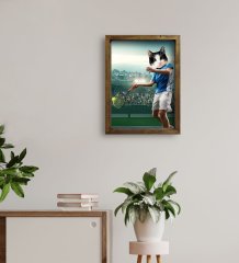 Evcil Dostlara Özel Tenis Oyuncusu Tasarımlı Portre Doğal Masif Ahşap Çerçeveli Tablo 45x65cm-2