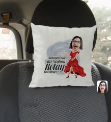 Kişiye Özel İsimli Kadın Nihayetinde Karikatürlü Kare Araç Koltuk Yastığı-1
