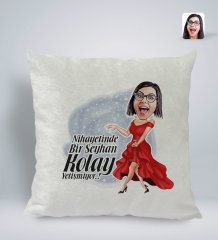 Kişiye Özel İsimli Kadın Nihayetinde Karikatürlü Kare Araç Koltuk Yastığı-1