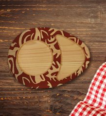 Kişiye Özel Retro Motif Tasarımlı Doğal Ahşap Tabaklı Türk Kahvesi Fincanı Sunum Seti Model 2