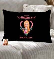 BK Gift Kişiye Özel Anneler Günü Karikatürlü Premium Kumaş Siyah Dikdörtgen Kırlent Yastık, Anneler Günü Hediyesi, Ev Dekorasyonu-5