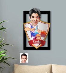 Kişiye Özel İsimli Erkek Basketbolcu Karikatürlü 3D Ahşap Tablo-2