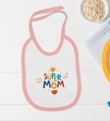 BK Kids Super Mom Tasarımlı Pembe Bebek Body Zıbın ve Mama Önlüğü Hediye Seti-1