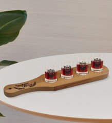 Kişiye Özel Masif Ahşap Tekila Sunum Tepsisi ve 4’lü Shot Bardak Seti - Model 1