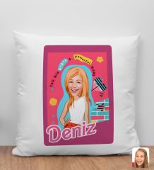 Bk Gift Kişiye Özel Barbie Karikatürlü Beyaz Yastık-4, Barbie Filmi, Barbie Hediyelik Eşya, Arkadaşa Hediye