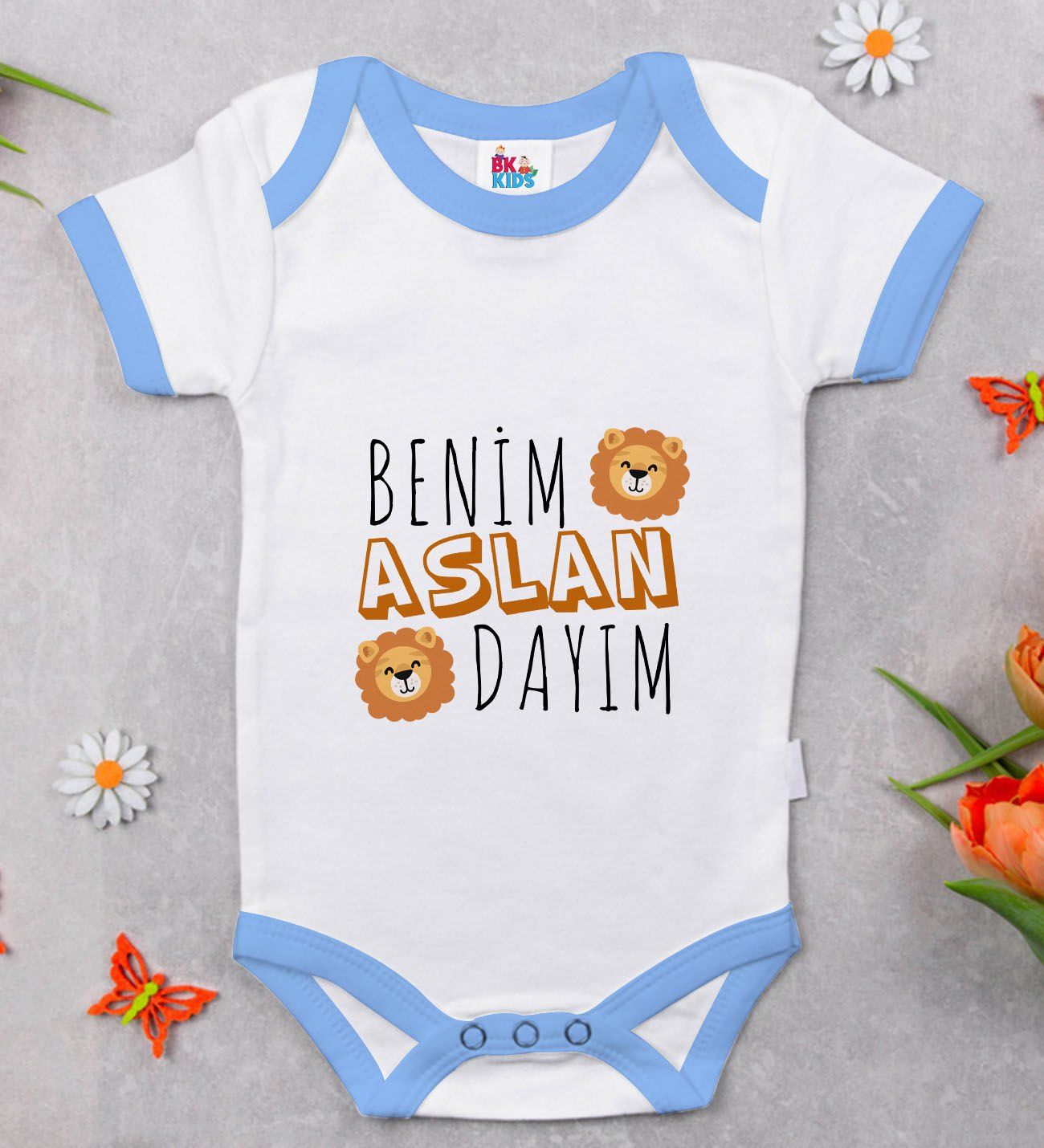 BK Kids Aslan Dayım Tasarımlı Mavi Bebek Body Zıbın-1
