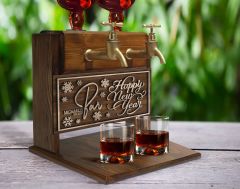 BK Gift Kişiye Özel Kabartma Yeni Yıl Tasarımlı İsimli Çift Musluklu Doğal Ahşap İçki Standı-8, İçki Standı, Doğum Günü Hediyesi, Ev Hediyesi