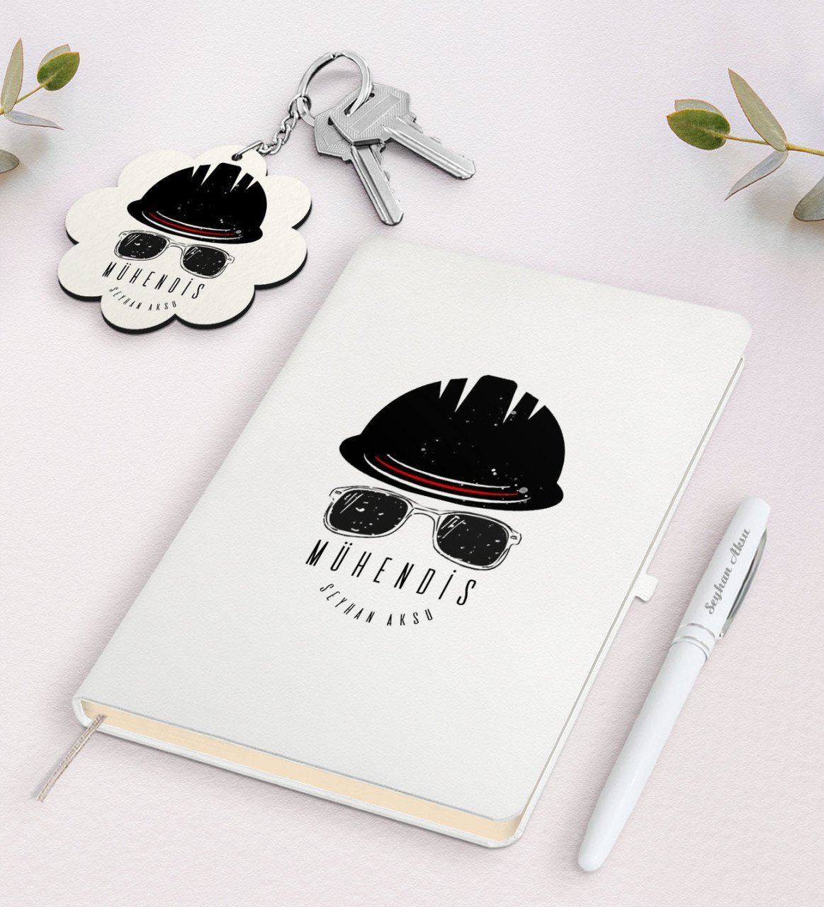 Kişiye Özel Mühendis Beyaz Defter Kalem ve Anahtarlık Hediye Seti-4