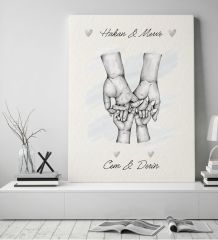 BK Gift Kişiye Özel El Ele Tutuşan Aile Tasarımlı Siyah Beyaz Kanvas Tablo-1 50x70, Anneye Hediye, Aile Hediyesi