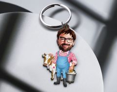 BK Gift Kişiye Özel Çiftçi Karikatürlü Ahşap Anahtarlık-1 Sevgiliye Hediye, Arkadaşa Hediye, Doğum Günü Hediyesi