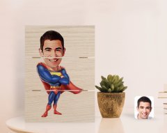Kişiye Özel Süper Adam Karikatürlü Otantik Masaüstü Ahşap Palet Çerçeve-1