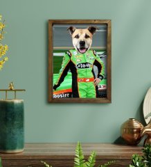 Evcil Dostlara Özel Nascar Pilot Tasarımlı Portre Doğal Masif Ahşap Çerçeveli Tablo 45x65cm-5