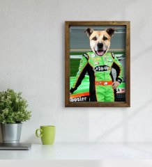 Evcil Dostlara Özel Nascar Pilot Tasarımlı Portre Doğal Masif Ahşap Çerçeveli Tablo 45x65cm-5