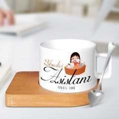 Kişiye Özel Mesleki Yönetici Asistanı Ahşap Altlıklı Seramik Fincan