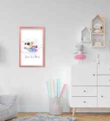 BK Home Kahraman Ayıcık Tasarımlı Dekoratif Pembe Ahşap Çerçeveli Çocuk Odası Tablo-1