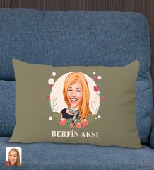 BK Gift Kişiye Özel Anneler Günü Karikatürlü Premium Kumaş Haki Dikdörtgen Kırlent Yastık, Anneler Günü Hediyesi, Ev Dekorasyonu-1