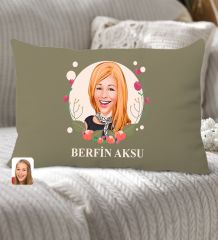 BK Gift Kişiye Özel Anneler Günü Karikatürlü Premium Kumaş Haki Dikdörtgen Kırlent Yastık, Anneler Günü Hediyesi, Ev Dekorasyonu-1