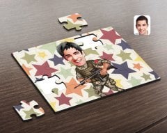 Kişiye Özel Asker Karikatürlü Ahşap Puzzle-1