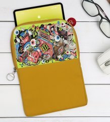 BK Gift Modern Soyut Tasarımlı Taşınabilir Koruyucu Tablet Kılıfı & Organizer Çanta - Sarı-8