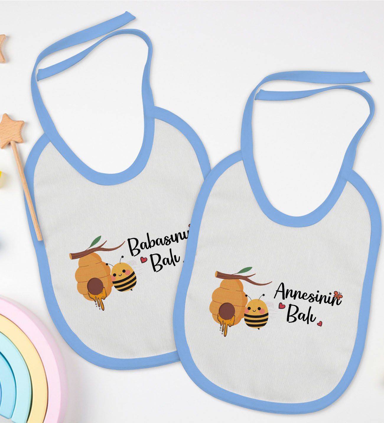 BK Kids Annesinin ve Babasının Balı Tasarımlı 2’li Mavi Mama Önlüğü-1