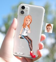 Kişiye Özel Bayan Karikatürlü iPhone 11 İnce Şeffaf Silikon Telefon Kapağı-39