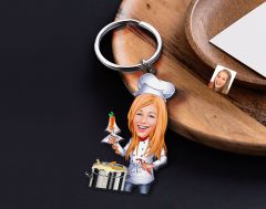 BK Gift Kişiye Özel Chef Karikatürlü Ahşap Anahtarlık-2 Sevgiliye Hediye, Arkadaşa Hediye, Doğum Günü Hediyesi