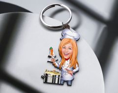 BK Gift Kişiye Özel Chef Karikatürlü Ahşap Anahtarlık-2 Sevgiliye Hediye, Arkadaşa Hediye, Doğum Günü Hediyesi