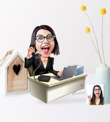 Kişiye Özel Bayan CEO Karikatür Ahşap Biblo - 1