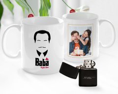 Kişiye Özel Babalar Günü Hediyesi Fotoğraflı Kupa Bardak ve Benzinli Çakmak Seti-9