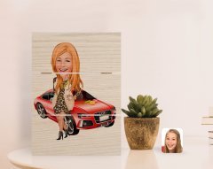 Kişiye Özel Kadın Patron Karikatürlü Otantik Masaüstü Ahşap Palet Çerçeve-2