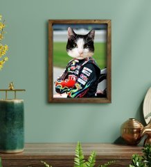 Evcil Dostlara Özel Nascar Pilot Tasarımlı Portre Doğal Masif Ahşap Çerçeveli Tablo 45x65cm-4