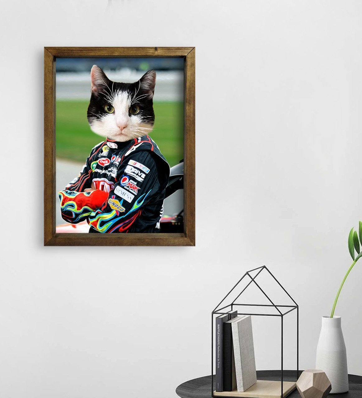 Evcil Dostlara Özel Nascar Pilot Tasarımlı Portre Doğal Masif Ahşap Çerçeveli Tablo 45x65cm-4