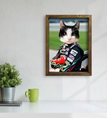 Evcil Dostlara Özel Nascar Pilot Tasarımlı Portre Doğal Masif Ahşap Çerçeveli Tablo 45x65cm-4